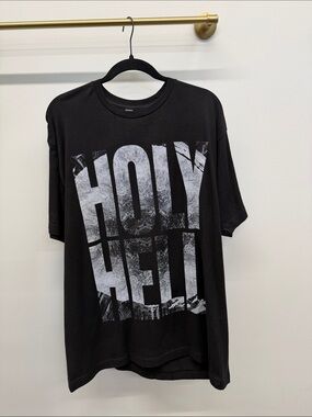 Tultex Black Short Sleeve Tee with Large White 'HOLY HELL' Graphic